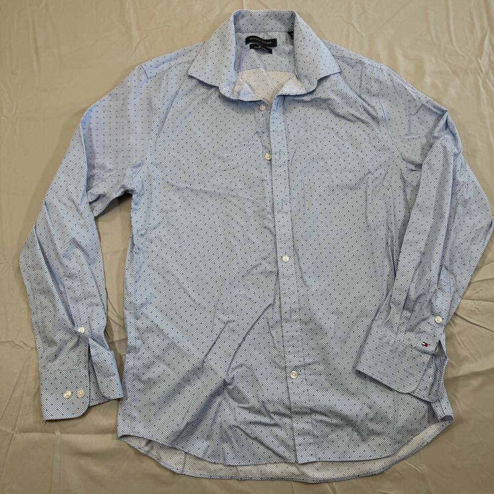 Tommy Hilfiger Shirt Mens M 17 34 Slim Fit Stretch Blue